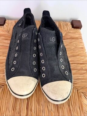 UGG Black Slip-On Canvas Sneakers with White Toe Caps